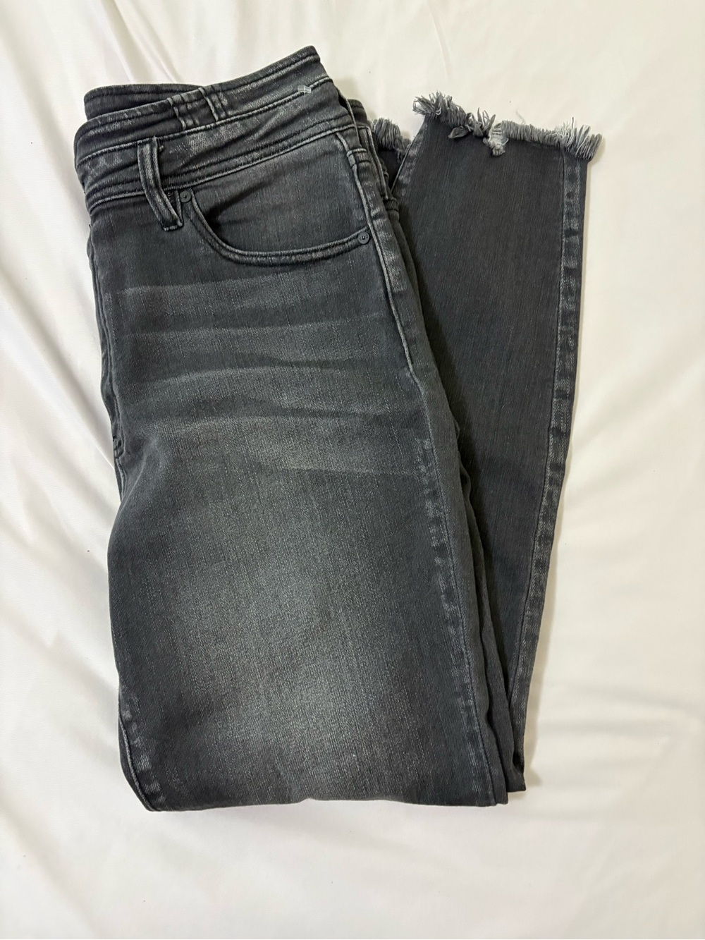 KanCan Charcoal Gray High-Rise Skinny Jeans with Frayed Hem